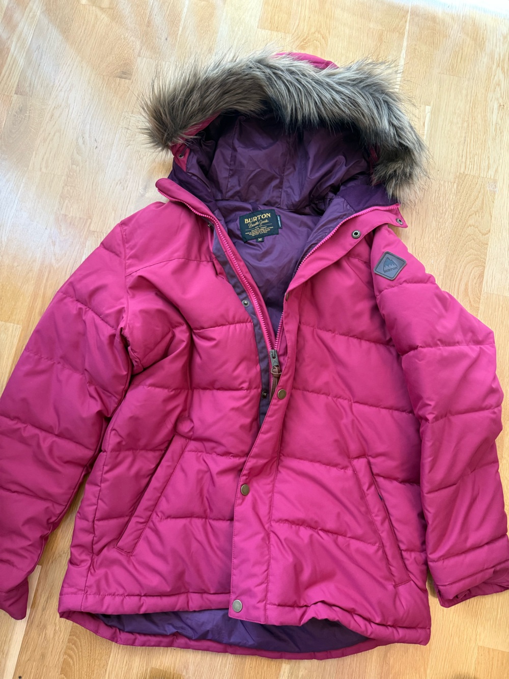 Burton woman’s Cranberry Puffer Jacket with Faux Fur Hood